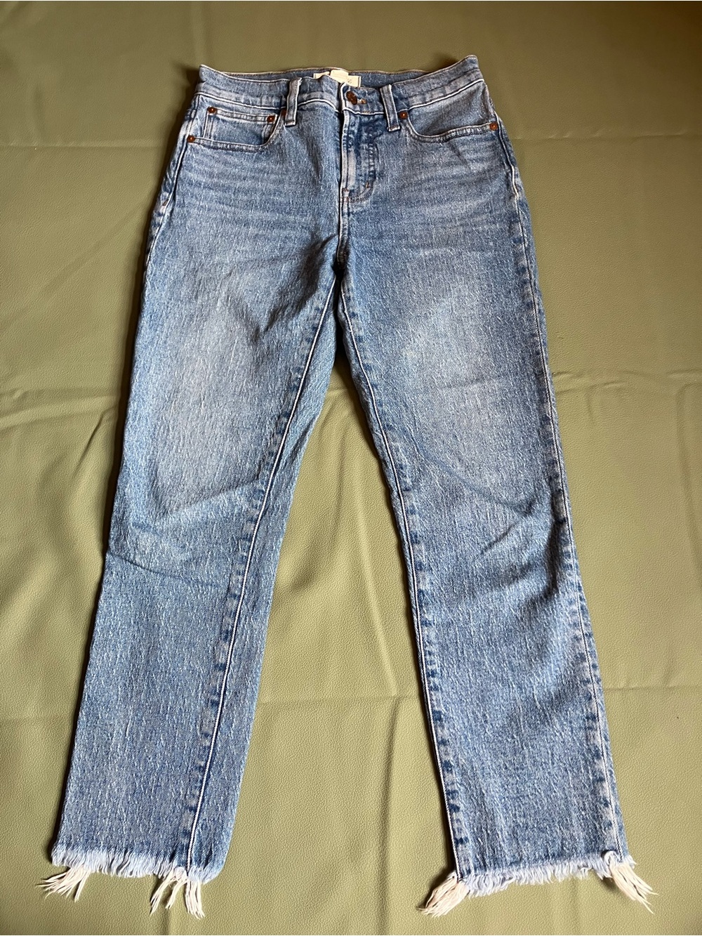 Madewell Perfect Vintage Jean Light Wash Straight Leg Frayed Hem 26 Petite